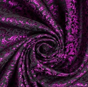 Fuchsia & Black Jacquard Fabric with a Delicate Flowing Pattern (note: width 28")