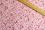 Mini Red Flowers & Vines on Light Background, Cotton Fabric, - 1/2 yard 