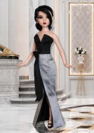Black & Silver Silk Gown for 16" Ellowyne & Neema