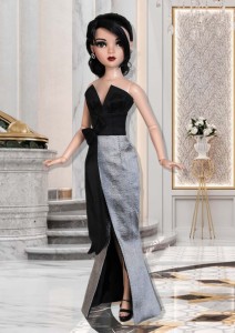 Black & Silver Silk Gown for 16" Ellowyne & Neema