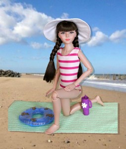 Sassy Stripes Swim Suit, Towel & Hat for 12" Anne