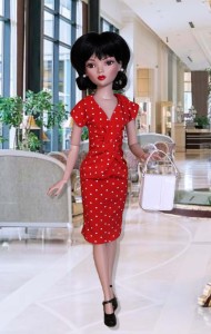 Red & White Polka Dot Twist Dress for 16" Ellowyne & Neema Dolls 