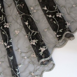 Delicate Scalloped Edge Embroidered Black Lace Fabric - 1 yard - 
