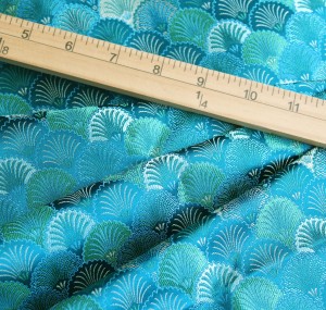 Teal Green Brocade Fabric Featuring Shell Patterns (note: 28" width)
