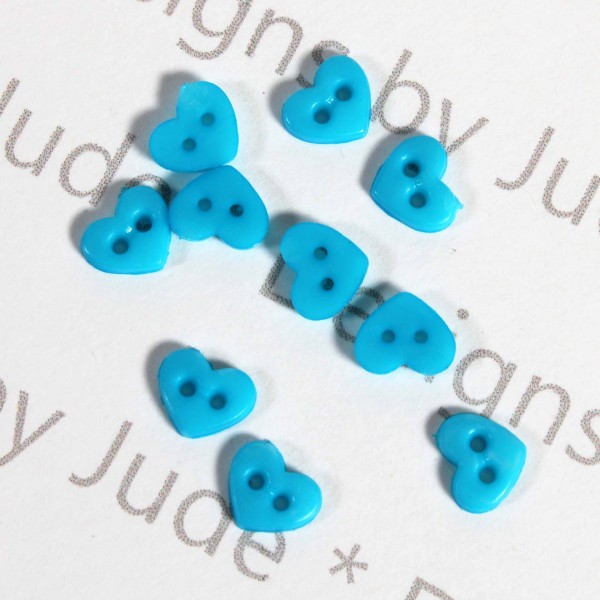 1/4" Neon Blue Heart Shaped Buttons