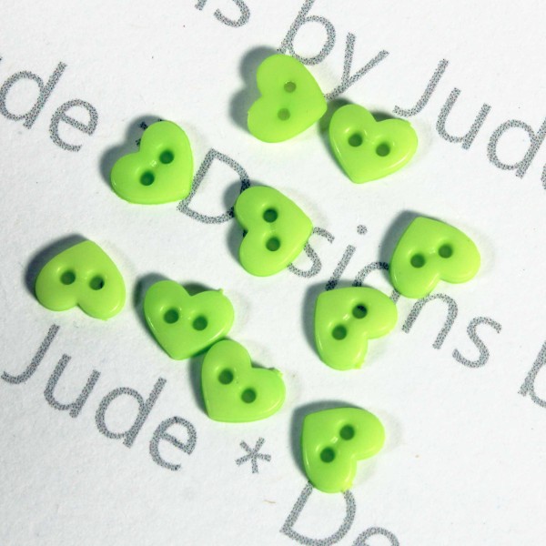 1/4" Neon Green Heart Shaped Buttons