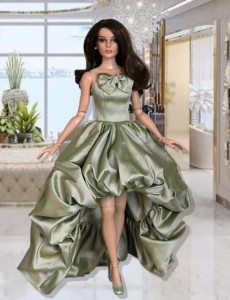 Seafoam Silk Asymmetric Bubble Gown for 16.5" RTB101 Grace Dolls 