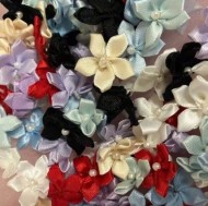 Ribbon Flowers with Pearl Center, 20mm- 1 dozen