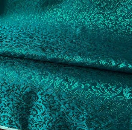 Teal Jacquard Fabric with a Delicate Flowing Pattern (note: width 28")