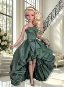 Eucalyptus Green Silk Asymmetric Bubble Gown for 16" Ellowyne & Neema Dolls 