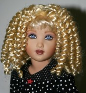  Curly Wig with Bangs, Bernadette size 7-8 Peach Blonde