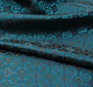 Teal Blue Geometric Brocade Fabric with Golden Accent - (note: width 29")