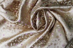 Vivienne Cream &  Purple Floral Brocade Chinese Satin Fabric