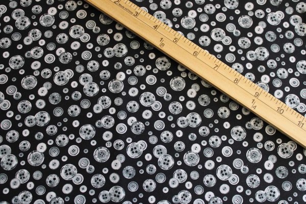 Fabric Lovers Timeless Treasures, Buttons - Charcoal 1/2 yard