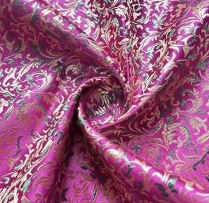 Purple , Gold & Teal Jacquard Fabric with a Delicate Flowing Wave Pattern