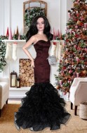 Burgundy & Black Gown with Cascading Organza and Feather Ruffles for RTB101 Grace