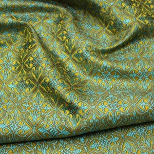 Teal Green & Yellow Baroque Style Brocade Fabric (note: width 29")