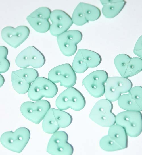 1/4" Mint Green Heart Shaped Buttons
