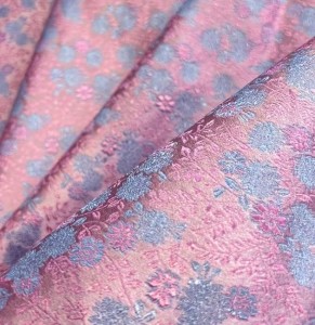 Pastel Pink & Blue Jacquard Fabric with a Delicate Floral Pattern (note: width 29")