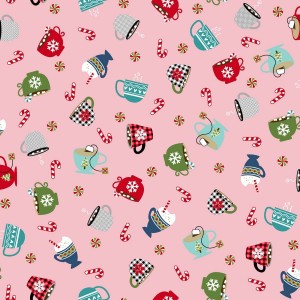 Fabric 1/2 Yard,  Cup of Cheer 10206-P Pink by Maywood Studio