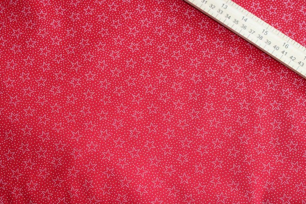 Fabric 1/2 Yard, Patriotic Stars, White on Red with Dots 1/2 Yard