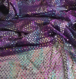 Purple Tulle Mesh Fabric Metallic Rainbow Polka Dots