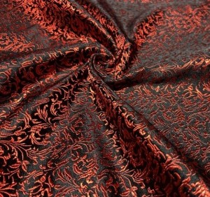 Red & Black Jacquard Fabric with a Delicate Flowing Pattern (note: width 29")