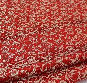 Red & Gold Jacquard Fabric with a Delicate Flowing Wave Pattern