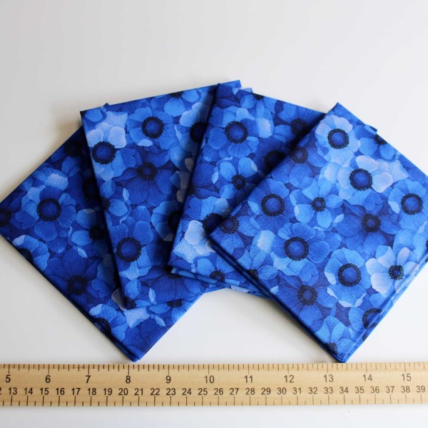 Fat Quarter, Timeless Treasures Misty Blue Packed Flowers by Chong-A Hwang